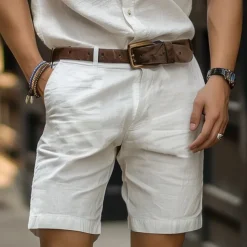Men's Shorts Linen Shorts Dress Shorts Summer Shorts Zipper Buttons Pocket Plain Comfort Breathable Outdoor Daily Going out Fashion Casual Black White