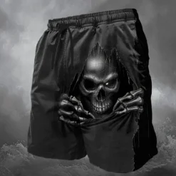 Men's Shorts Summer Shorts Casual Shorts Pocket Elastic Waist 3D Print Skull Optical Illusion Halloween Costumes Soft Breathable Short Casual Daily Holiday Fashion Streetwear Black Micro-elastic