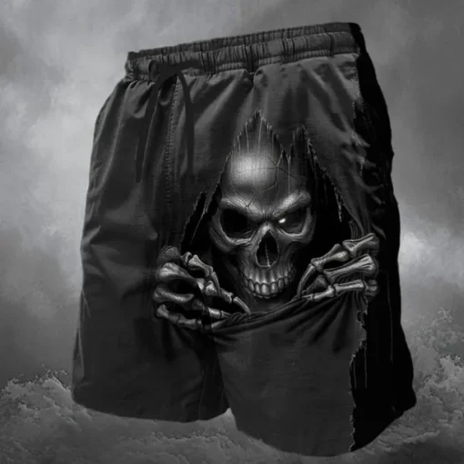 Men's Shorts Summer Shorts Casual Shorts Pocket Elastic Waist 3D Print Skull Optical Illusion Halloween Costumes Soft Breathable Short Casual Daily Holiday Fashion Streetwear Black Micro-elastic