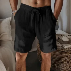Men's Shorts Summer Shorts Beach Shorts Drawstring Elastic Waist Straight Leg Plain Comfort Breathable Short Home Casual Daily Simple Classic Style Black White Micro-elastic