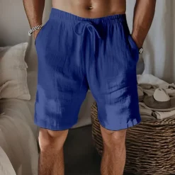 Men's Shorts Summer Shorts Beach Shorts Drawstring Elastic Waist Straight Leg Plain Comfort Breathable Short Home Casual Daily Simple Classic Style Black White Micro-elastic