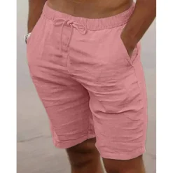 Men's Shorts Summer Shorts Beach Shorts Drawstring Elastic Waist Plain Breathable Knee Length Yoga Beach Hawaiian Casual White Green