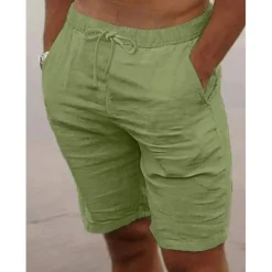 Men's Shorts Summer Shorts Beach Shorts Drawstring Elastic Waist Plain Breathable Knee Length Yoga Beach Hawaiian Casual White Green