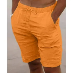 Men's Shorts Summer Shorts Beach Shorts Drawstring Elastic Waist Plain Breathable Knee Length Yoga Beach Hawaiian Casual White Green