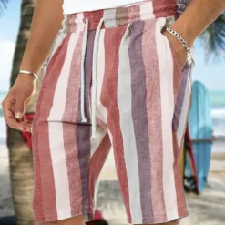 Men's Shorts Summer Shorts Beach Shorts Baggy Shorts Pocket Drawstring Elastic Waist Stripe Outdoor Daily Going out Streetwear Stylish Black Red