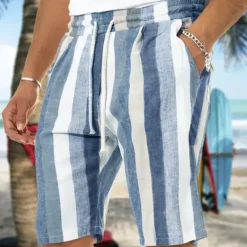 Men's Shorts Summer Shorts Beach Shorts Baggy Shorts Pocket Drawstring Elastic Waist Stripe Outdoor Daily Going out Streetwear Stylish Black Red