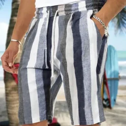 Men's Shorts Summer Shorts Beach Shorts Baggy Shorts Pocket Drawstring Elastic Waist Stripe Outdoor Daily Going out Streetwear Stylish Black Red