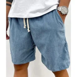 Men's Shorts Summer Shorts Casual Shorts Corduroy Shorts Pocket Drawstring Elastic Waist Plain Comfort Breathable Short Outdoor Vacation Sport Casual Black Light Green