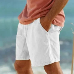 Men's Shorts Summer Shorts Beach Shorts Pocket Drawstring Elastic Waist Plain Comfort Breathable Short Casual Daily Holiday Fashion Classic Style Black White