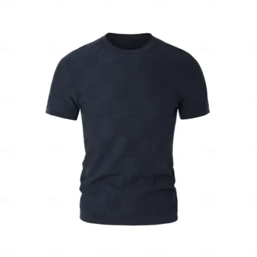 Men's Silk Linen Cotton T Shirt Checkerboard Crew Neck School Training Short Sleeve Crewneck Knitting Clothing Apparel Knitwear Vacation Vintage Neutral