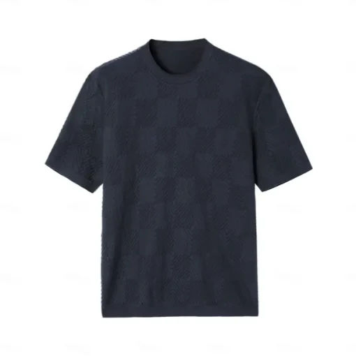 Men's Silk Linen Cotton T Shirt Checkerboard Crew Neck School Training Short Sleeve Crewneck Knitting Clothing Apparel Knitwear Vacation Vintage Neutral