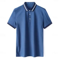 Men's Silk Cotton Blend Business Casual Lapel Short Sleeve High Quality Office Plain Buttons Summer Spring Fall Light Blue Black Pink Royal Blue Sea Green