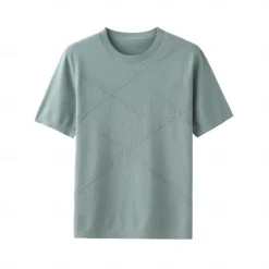 Men's Silk Linen Cotton T Shirt Line Texture Crew Neck School Short Sleeve Crewneck Clothing Apparel Knitwear Vacation Vintage Neutral