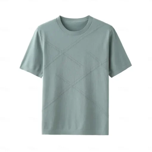 Men's Silk Linen Cotton T Shirt Line Texture Crew Neck School Short Sleeve Crewneck Clothing Apparel Knitwear Vacation Vintage Neutral