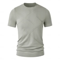 Men's Silk Linen Cotton T Shirt Line Texture Crew Neck School Short Sleeve Crewneck Clothing Apparel Knitwear Vacation Vintage Neutral