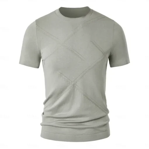 Men's Silk Linen Cotton T Shirt Line Texture Crew Neck School Short Sleeve Crewneck Clothing Apparel Knitwear Vacation Vintage Neutral