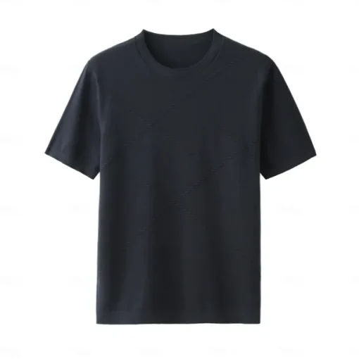 Men's Silk Linen Cotton T Shirt Line Texture Crew Neck School Short Sleeve Crewneck Clothing Apparel Knitwear Vacation Vintage Neutral