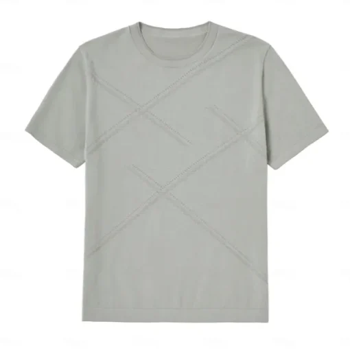 Men's Silk Linen Cotton T Shirt Line Texture Crew Neck School Short Sleeve Crewneck Clothing Apparel Knitwear Vacation Vintage Neutral