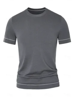 Men's Silk Linen Cotton T Shirt Short Sleeve Crew Neck Summer Solid Color Daily Casual Daily Leisure Color Block Vacation Causal Casual Dark Gray Black White Top Tee for Men