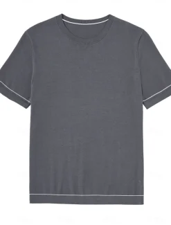 Men's Silk Linen Cotton T Shirt Short Sleeve Crew Neck Summer Solid Color Daily Casual Daily Leisure Color Block Vacation Causal Casual Dark Gray Black White Top Tee for Men