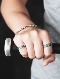 Men's Silver-Tone Adjustable Ring with Engraved Symbols, Vintage-Style Statement Jewelry for Casual and Gothic Fashion