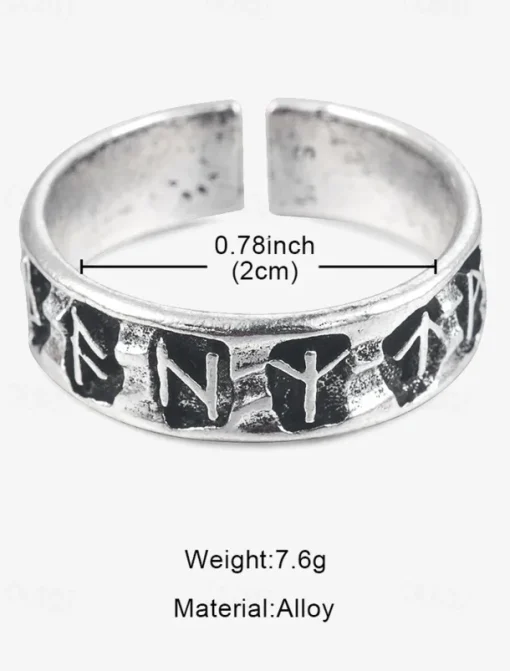 Men's Silver-Tone Adjustable Ring with Engraved Symbols, Vintage-Style Statement Jewelry for Casual and Gothic Fashion