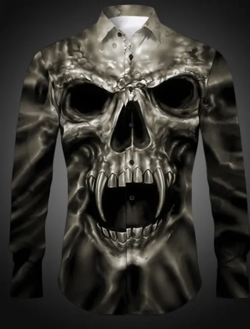 Men's Skeleton Halloween Costumes Shirt Button Up Shirt Long Sleeve Gothic Daily Wear Going out Spring & Summer Turndown Print Button-Down Yellow Purple Khaki Gray