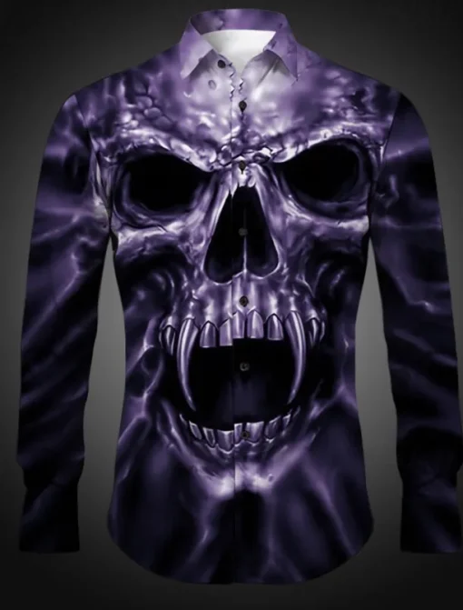 Men's Skeleton Halloween Costumes Shirt Button Up Shirt Long Sleeve Gothic Daily Wear Going out Spring & Summer Turndown Print Button-Down Yellow Purple Khaki Gray