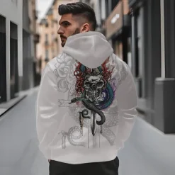 Men's Skeleton Snake Hoodie Hoodies Sweatshirt Punk Gothic Long Sleeve Hooded Party Holiday Streetwear Black White Print Front Pocket Spring & Fall Designer