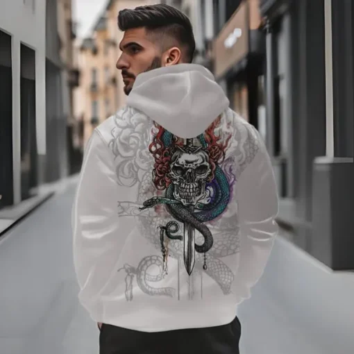 Men's Skeleton Snake Hoodie Hoodies Sweatshirt Punk Gothic Long Sleeve Hooded Party Holiday Streetwear Black White Print Front Pocket Spring & Fall Designer