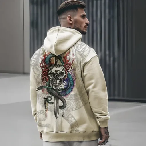Men's Skeleton Snake Hoodie Hoodies Sweatshirt Punk Gothic Long Sleeve Hooded Party Holiday Streetwear Black White Print Front Pocket Spring & Fall Designer