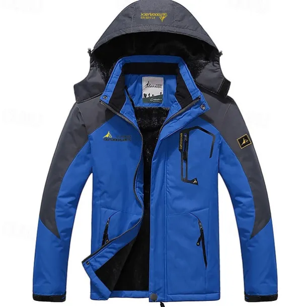Men's Ski Jacket Gorpcore Softshell Fleece Jacket Waterproof Rain Jacket Winter Outdoor Thermal Warm Windproof Windbreaker Trench Coat Top Outerwear Skiing Camping Hiking Casual Denim Blue Red Green