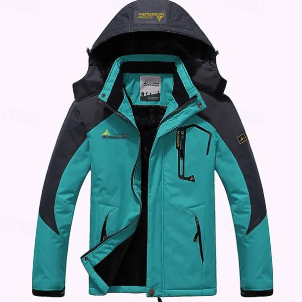 Men's Ski Jacket Gorpcore Softshell Fleece Jacket Waterproof Rain Jacket Winter Outdoor Thermal Warm Windproof Windbreaker Trench Coat Top Outerwear Skiing Camping Hiking Casual Denim Blue Red Green