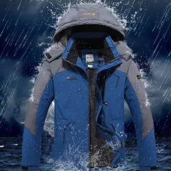 Men's Ski Jacket Gorpcore Softshell Fleece Jacket Waterproof Rain Jacket Winter Outdoor Thermal Warm Windproof Windbreaker Trench Coat Top Outerwear Skiing Camping Hiking Casual Denim Blue Red Green