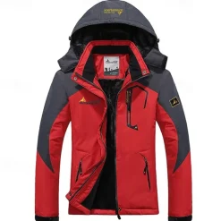 Men's Ski Jacket Gorpcore Softshell Fleece Jacket Waterproof Rain Jacket Winter Outdoor Thermal Warm Windproof Windbreaker Trench Coat Top Outerwear Skiing Camping Hiking Casual Denim Blue Red Green