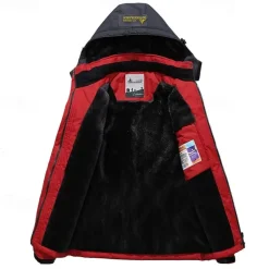 Men's Ski Jacket Gorpcore Softshell Fleece Jacket Waterproof Rain Jacket Winter Outdoor Thermal Warm Windproof Windbreaker Trench Coat Top Outerwear Skiing Camping Hiking Casual Denim Blue Red Green