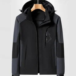 Men's Ski Jacket Outdoor Color Block Waterproof Windproof Hoodie Snow Coat Ski Coat Traveling Black Yellow Blue Khaki