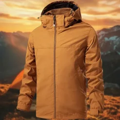 Men's Ski Jacket Outdoor Waterproof Windproof Hoodie Snow Coat Ski Coat Traveling Black Orange Khaki Dark Blue