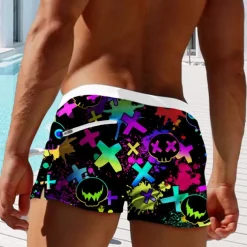 Men's Skull Geometric Pattern Neon Swim Trunks Swim Shorts Board Shorts Mid Waist Fashion Designer Surfing Holiday Beach Pocket Drawstring Elastic Waist Designer Clothing Apparel