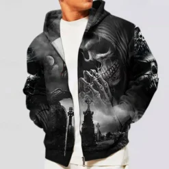 Men's Skull Ghost Graphic Prints Hoodie Hoodies Sweatshirt Streetwear Designer Long Sleeve Hooded Sports & Outdoor Daily Sports Black Dark Gray Zipper Print Spring & Fall Designer