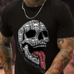 Men's Skull Graphic Prints T shirt Graphic Tee Casual Style Classic Style Tee Top Short Sleeve T shirt Crew Neck Shirt Classic Casual Outdoor Street Sport Heather Gray Black White Summer Clothing