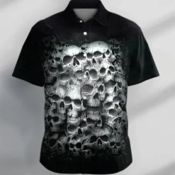 Men's Skull Halloween Costumes Shirt Button Up Shirt Short Sleeve Casual Dark Vacation Daily Evening Party Summer Turndown Collared Shirts Buttons Print Black Gray