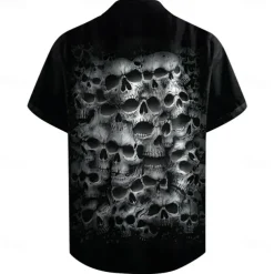 Men's Skull Halloween Costumes Shirt Button Up Shirt Short Sleeve Casual Dark Vacation Daily Evening Party Summer Turndown Collared Shirts Buttons Print Black Gray
