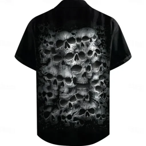 Men's Skull Halloween Costumes Shirt Button Up Shirt Short Sleeve Casual Dark Vacation Daily Evening Party Summer Turndown Collared Shirts Buttons Print Black Gray