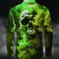 Men's Skull Halloween Costumes Button Up Shirt Long Sleeve Dark Party Evening Wear Daily Fall Winter Spring & Summer Shirt Collar Button Up 3D Print Purple Fuchsia Green