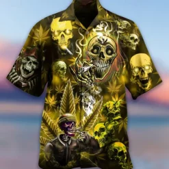 Men's Skull Halloween Costumes Shirt Button Up Shirt Short Sleeve Fashion Designer Casual Casual Daily Beach Spring & Summer Turndown 3D Button-Down Yellow Blue Purple Green