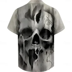 Men's Skull Halloween Costumes Shirt Short Sleeve Casual Dark Party Daily Holiday Summer Turndown Buttons Print Gray