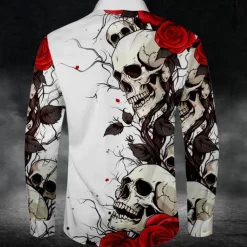 Men's Skull Halloween Costumes Day of the Dead Button Up Shirt Long Sleeve Casual Dark Party Evening Wear Daily Fall Winter Spring & Summer Shirt Collar Button Up 3D Print Black White Blue Purple