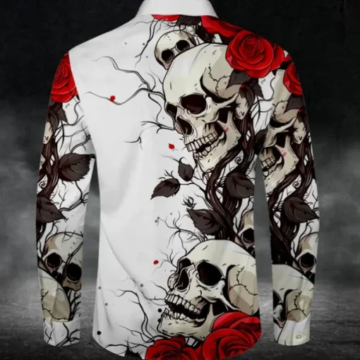 Men's Skull Halloween Costumes Day of the Dead Button Up Shirt Long Sleeve Casual Dark Party Evening Wear Daily Fall Winter Spring & Summer Shirt Collar Button Up 3D Print Black White Blue Purple