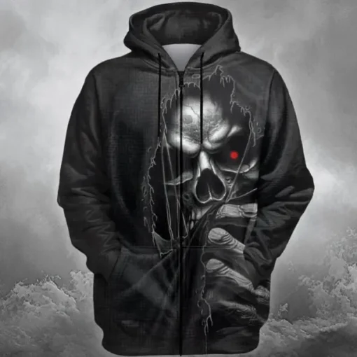 Men's Skull Hoodie Hoodies Sweatshirt Punk Fashion Long Sleeve Crew Neck Black Fall Winter Designer